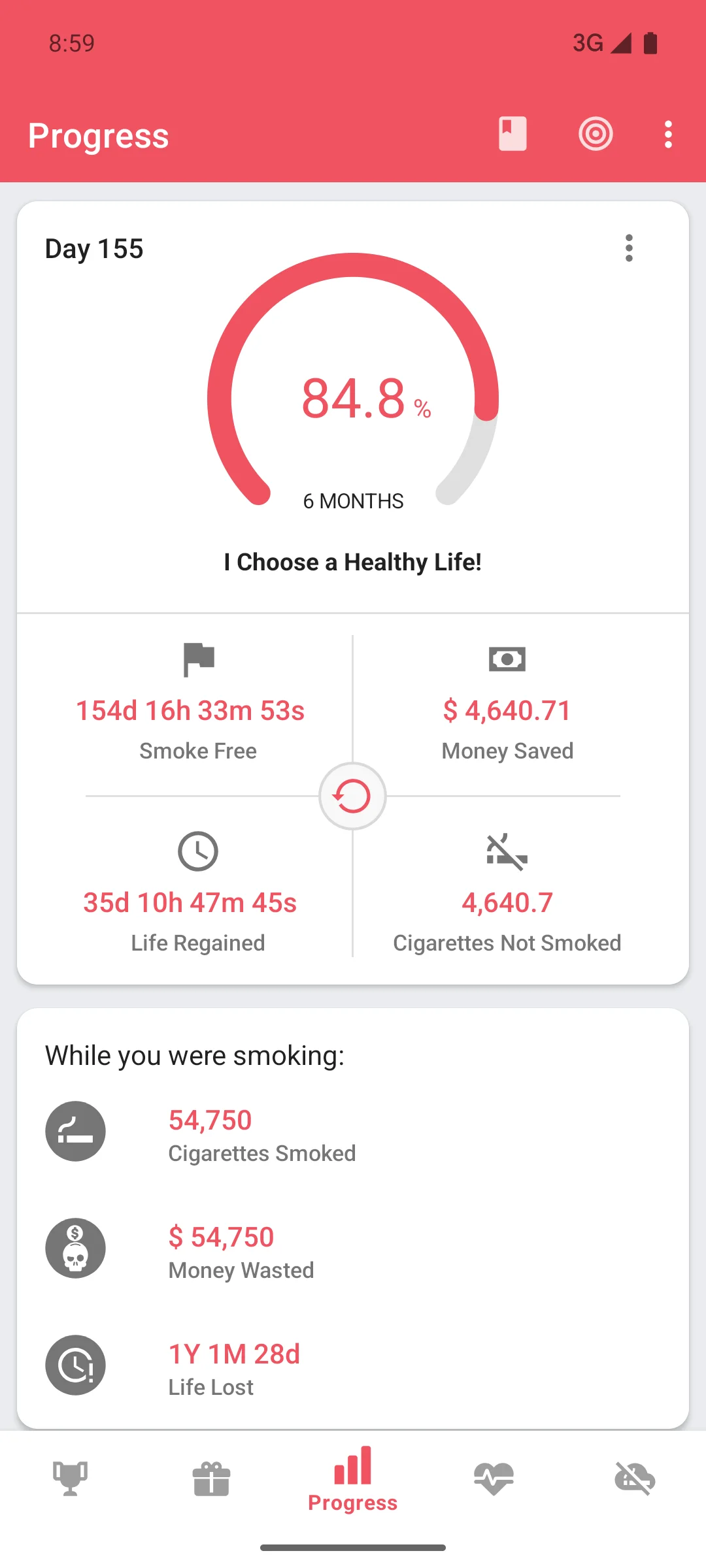禁煙タイマーを表示するメインダッシュボード